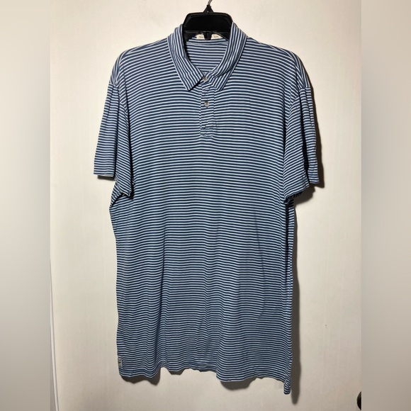 Marine Layer Men’s Short Sleeve Polo Shirt 2 Buttons Navy Stripe Size L/XL - Picture 1 of 11